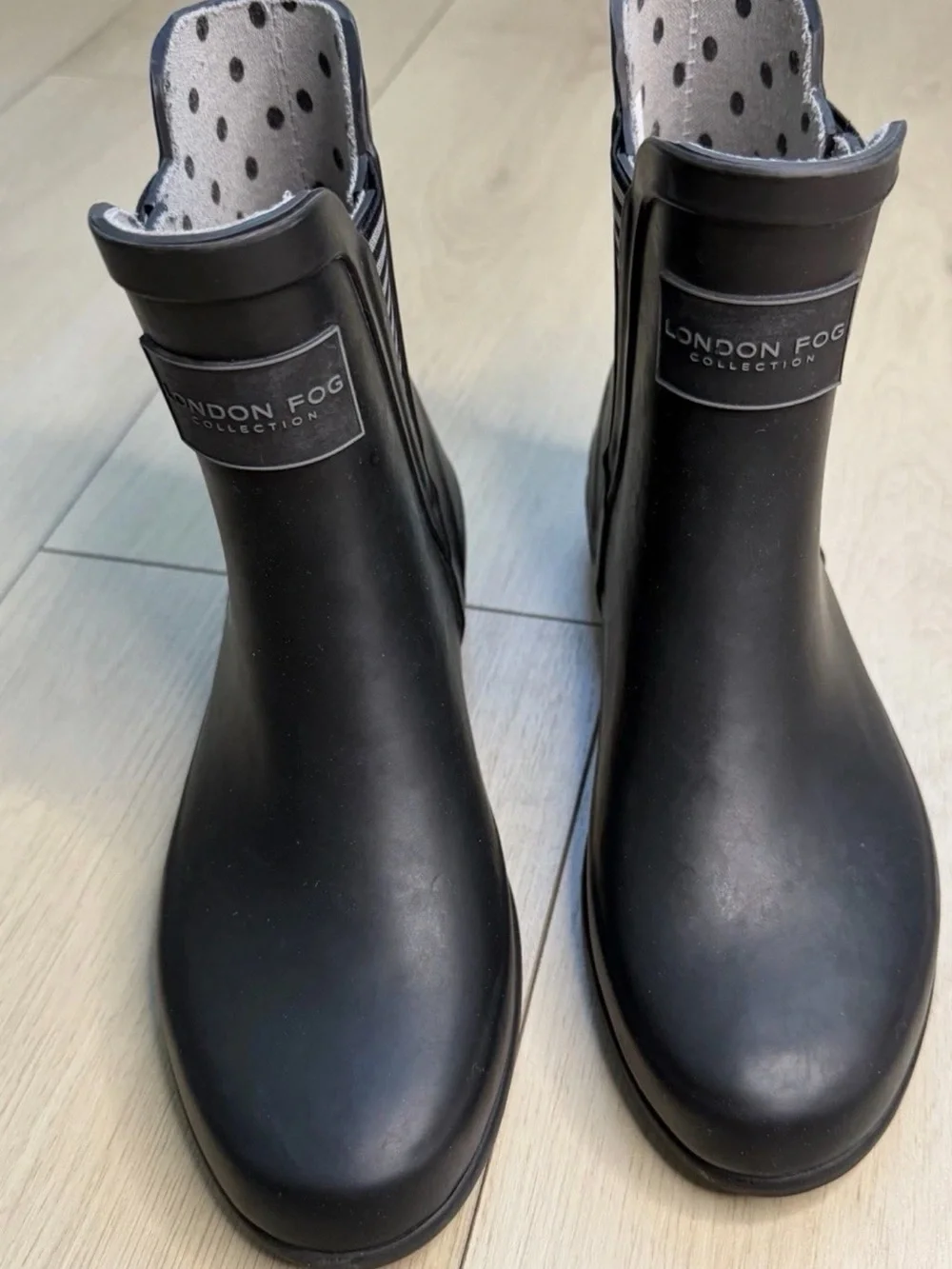 London Fog Black Short Women's Rain Boots with Striped Inner Panel